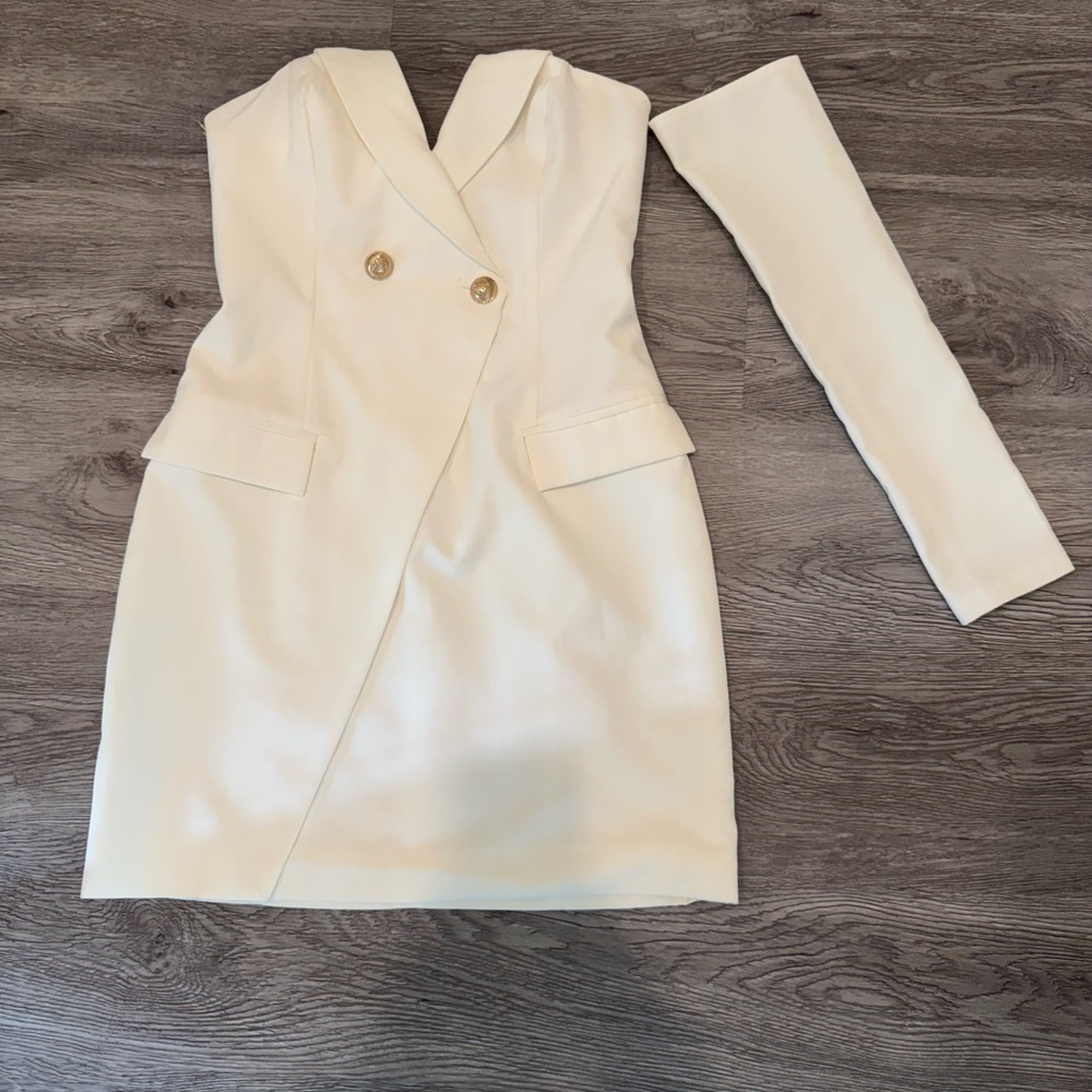 Donnee Par Dieu Elegant White Dress With Detachable Sleeves Size S